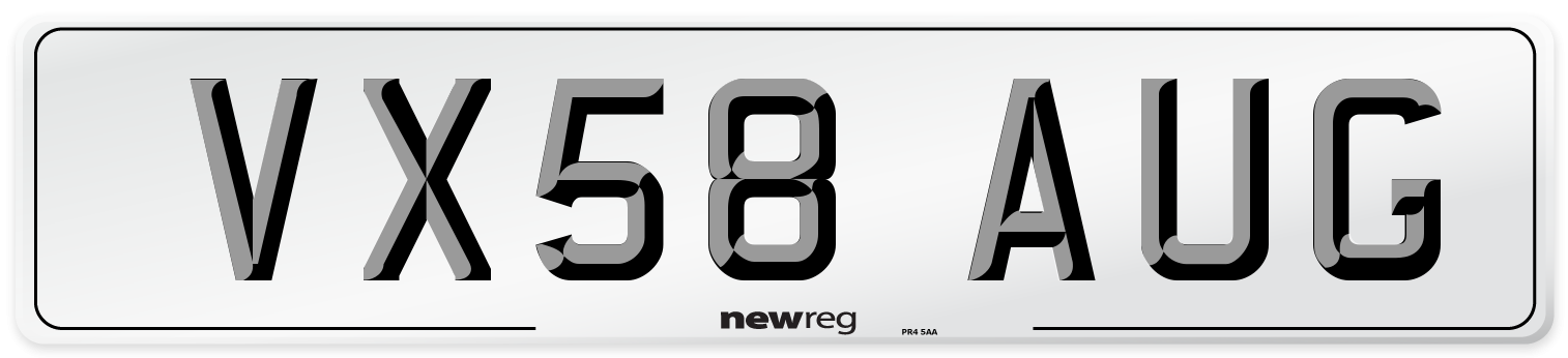 VX58 AUG Number Plate from New Reg